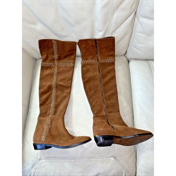 Michael Kors Boots Suede Leather Womens Over the Knee Size 8M Brown Whipstitch - Picture 1 of 14